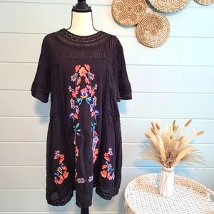 Free People Perfectly Victorian Black Embroidered Mini Dress Medium